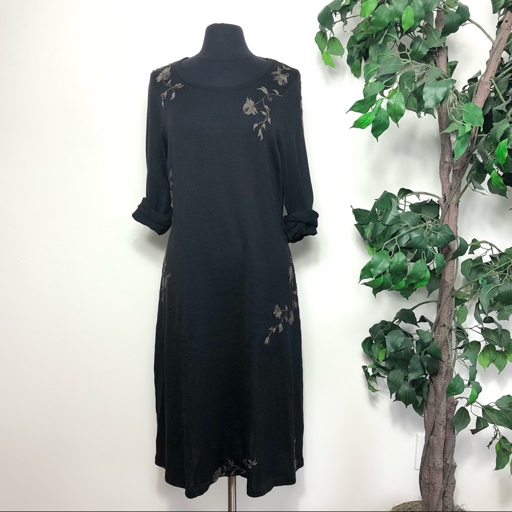 Peruvian Connection Black Embroidered Long Sleeve Dress - Size X-Large